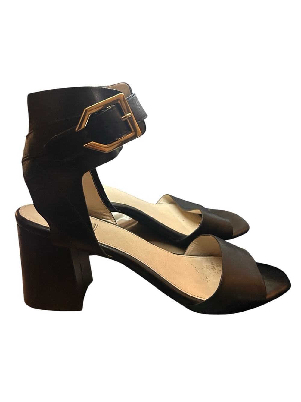 Cole Haan Black Leather Block Heel Ankle Strap Sandals Size 8.5